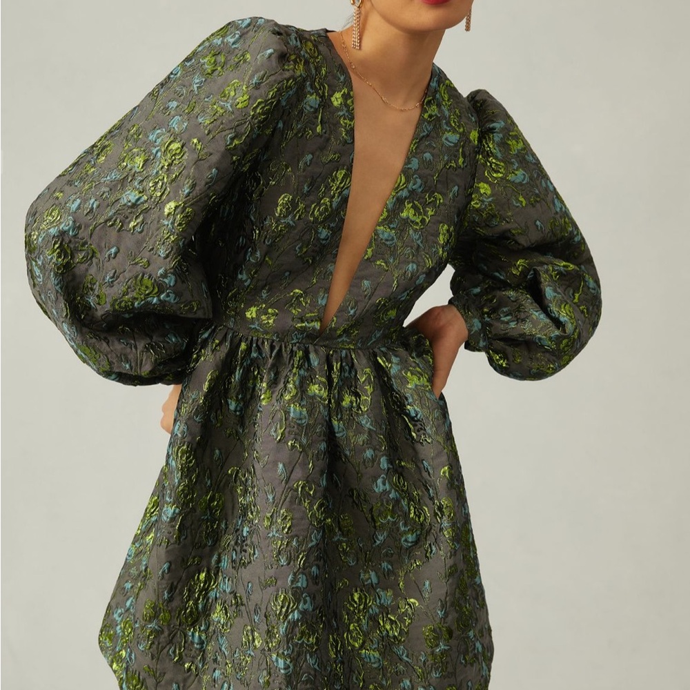 Corey Lynn Calter Black and Green Floral Dress